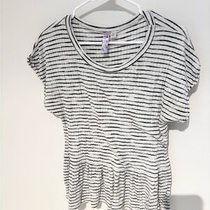 Alya Black and White Striped Short Sleeve Top